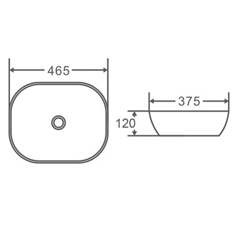 465x375x120mm Rectangle Gloss White Above Counter Ceramic Basin Ultra Slim