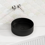 360x360x115mm Round Bellevue Fluted Above Counter Ceramic Basin Matt Black