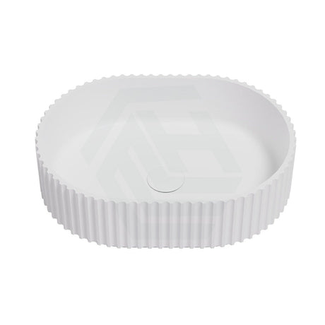 480X345X140Mm Ally Groove Fluted Oval Above Counter Art Stone Basin Matt White/Gloss White/Matt