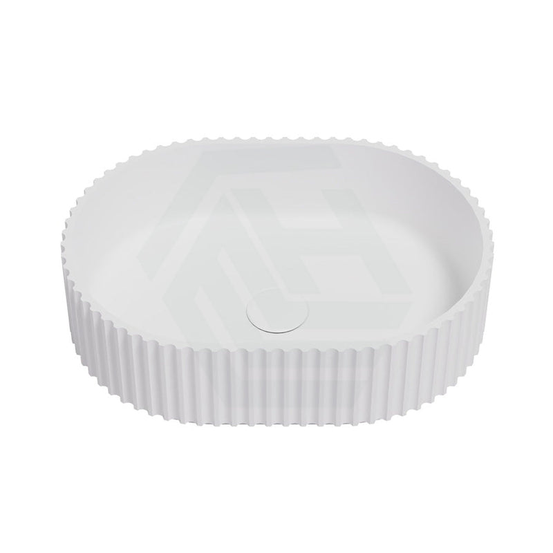 480X345X140Mm Ally Groove Fluted Oval Above Counter Art Stone Basin Matt White/Gloss White/Matt