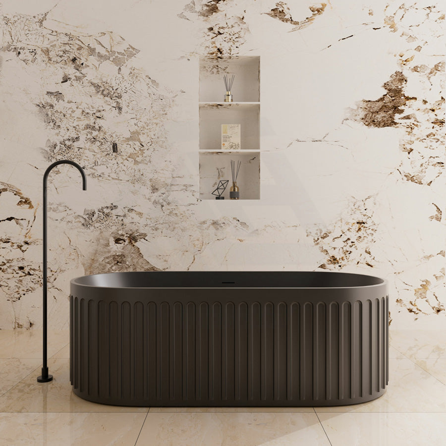 1700Mm Ceto Cascade Solid Surface Stone Freestanding Bathtub With Overflow Matt White/Matt Black