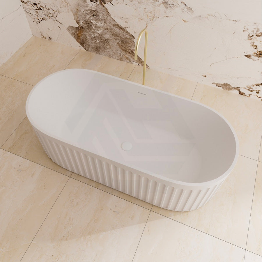 1700Mm Ceto Cascade Solid Surface Stone Freestanding Bathtub With Overflow Matt White/Matt Black