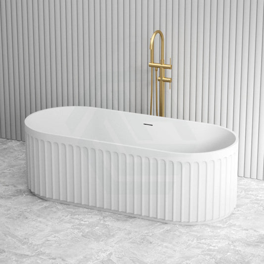 1700Mm Ceto Cascade Solid Surface Stone Freestanding Bathtub With Overflow Matt White/Matt Black