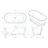 1500/1700Mm Ceto Harrington Solid Surface Stone Freestanding Bathtub With Overflow Matt White