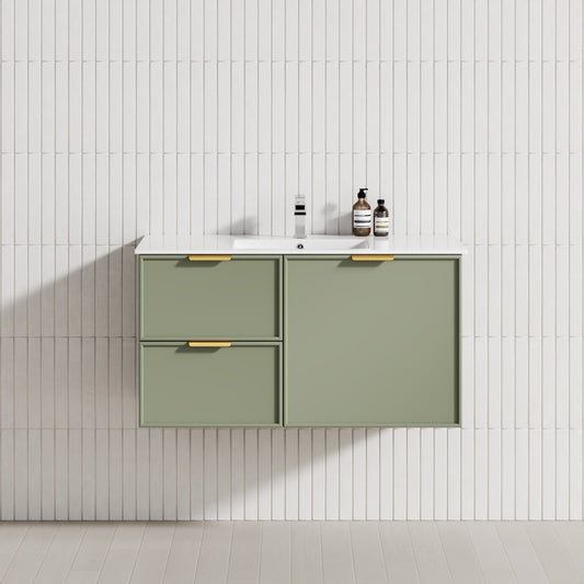 600-1500mm Miami Standard Wall Hung Vanity Olive Green Single/Double Bowls PVC Cabinet ONLY for Bathroom