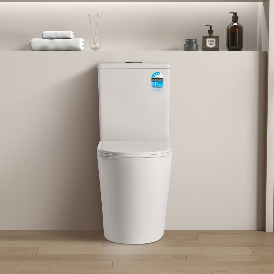 655x385x870mm Avis Back To Wall Toilet Suite Rimless Back/Left and Right Bottom Inlet Cistern Matt White