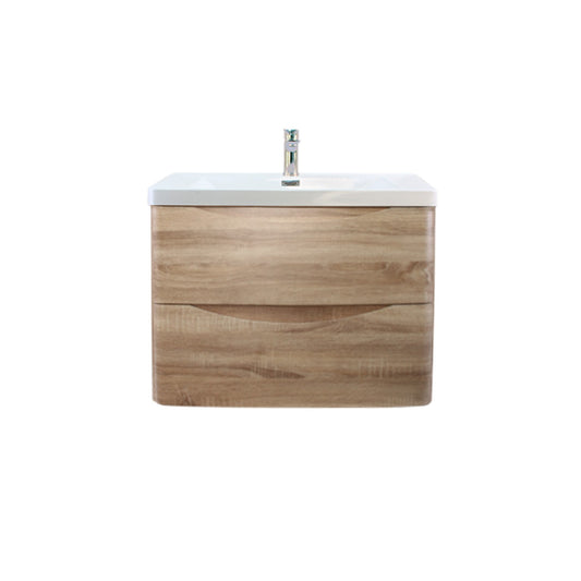 600-900mm Wall Hung Bathroom Vanity White Oak Wood Grain PVC Filmed Drawers Cabinet ONLY&Ceramic/Poly Top Available