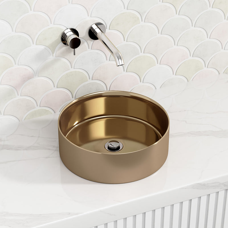 352x352x112mm Round Rose Gold Above Counter Basin Ceramic Basin