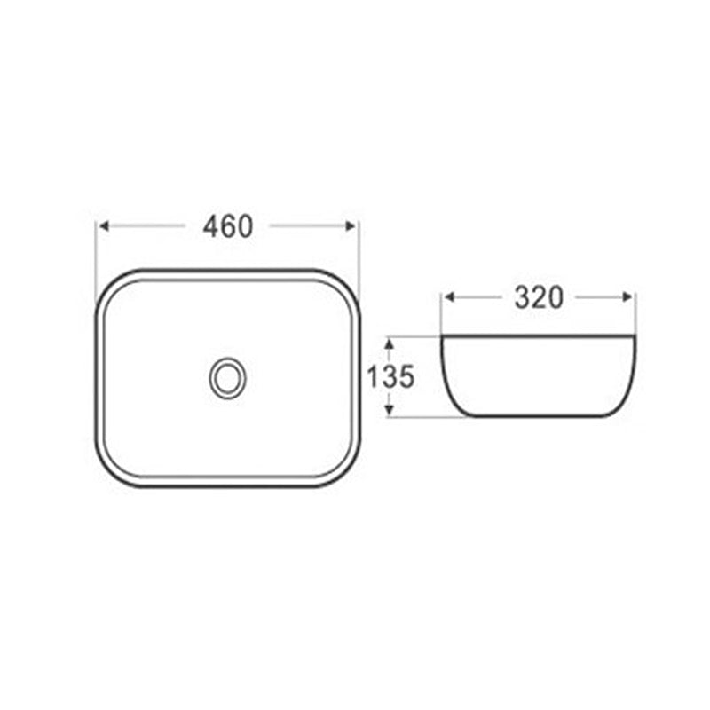 460x320x135mm Rectangle Gloss Black & White Above Counter Ceramic Basin