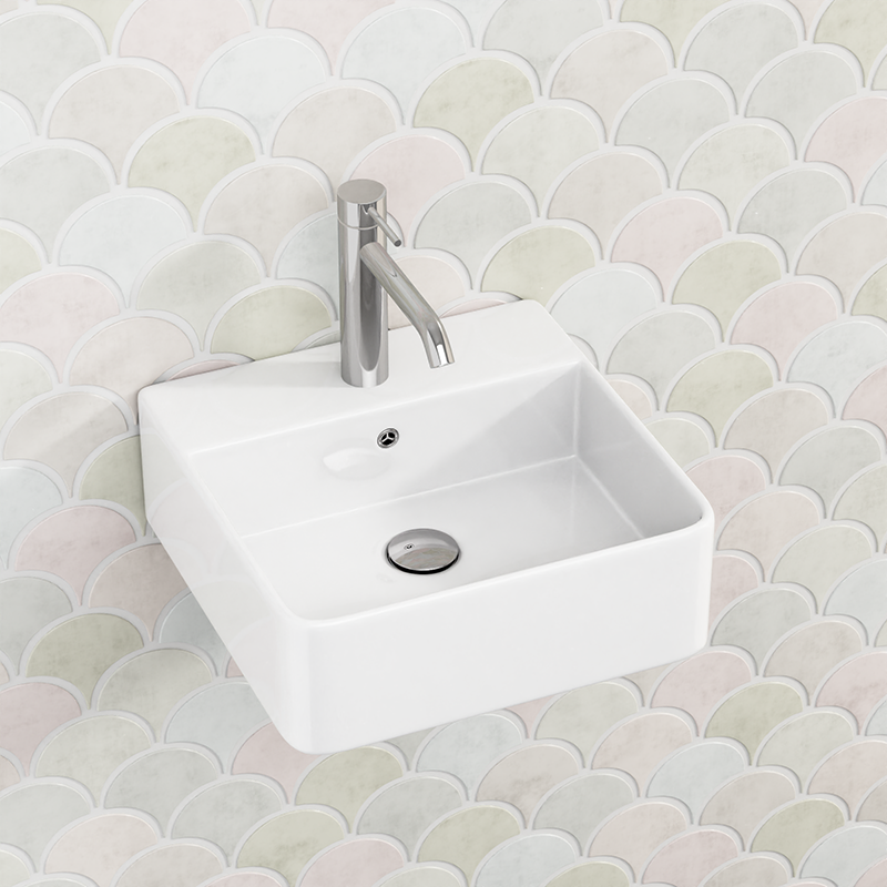 375x375x130mm Above Counter/Wall-hung Square White Ceramic Basin One Tap Hole