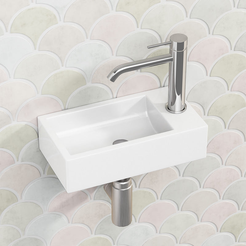 455x250x120mm Rectangle Gloss White Wall Hung Ceramic Left / Right Hand Basin With Tap Hole