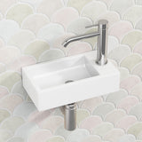 455x250x120mm Rectangle Gloss White Wall Hung Ceramic Left / Right Hand Basin With Tap Hole