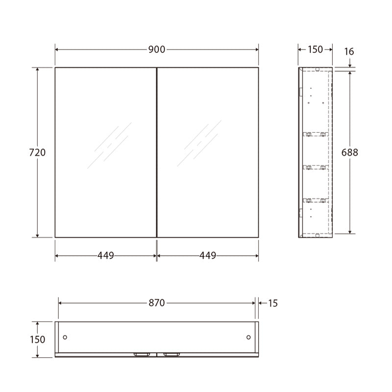 900mm Pencil Edge Gloss White Shaving Cabinet With Mirror MDF Board