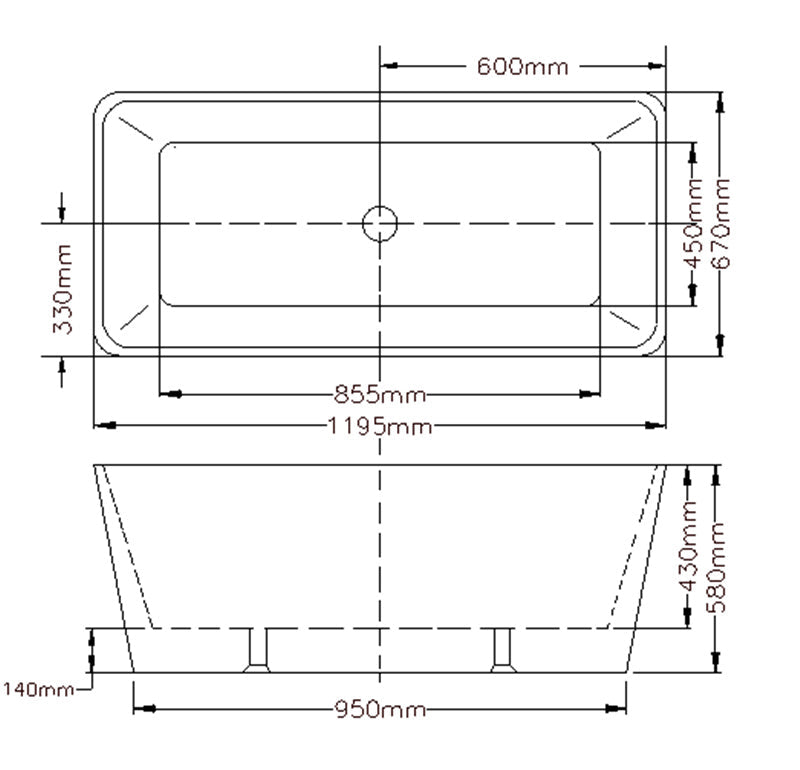 1200/1400/1500/1700Mm Qubist Square Bathtub Freestanding Acrylic Gloss White No Overflow 1200Mm