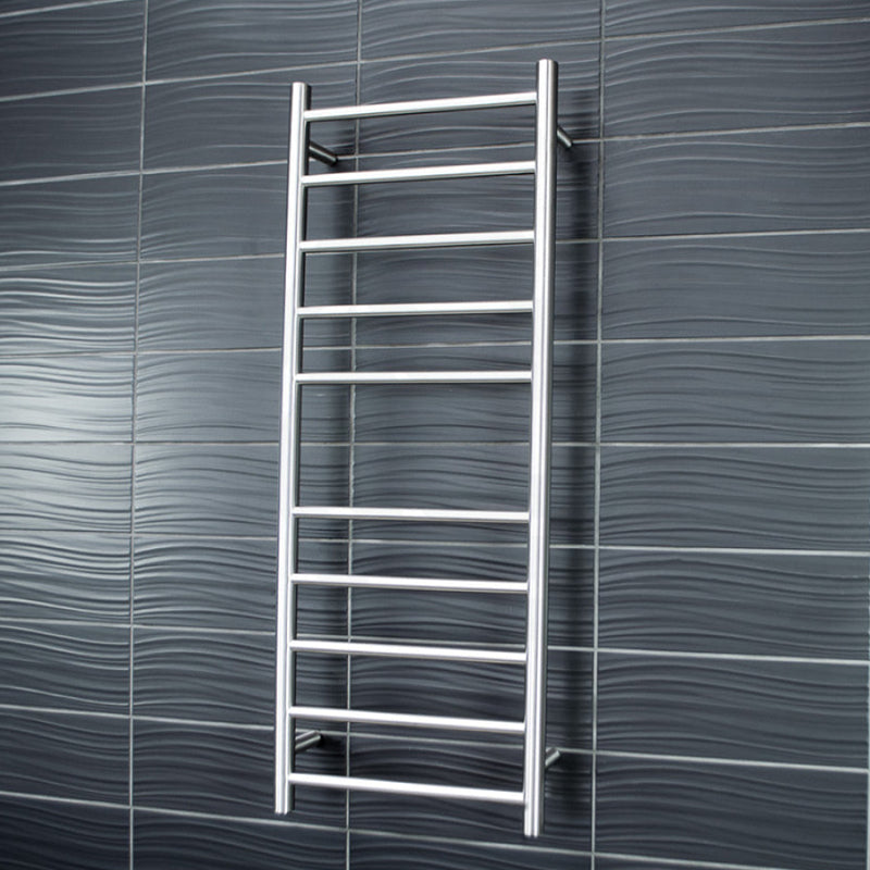 Radiant Brushed Satin Heated Round Ladder Towel Rail 430 X 1100Mm 10 Bars Rails