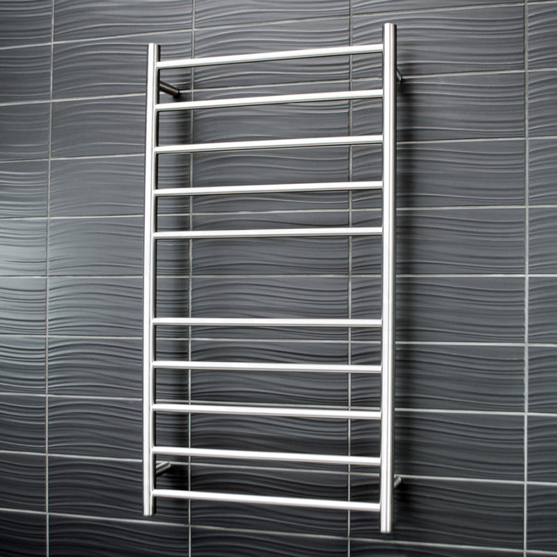 Radiant Brushed Satin Heated Round Ladder Towel Rail 600 X 1100Mm 10 Bars Rails