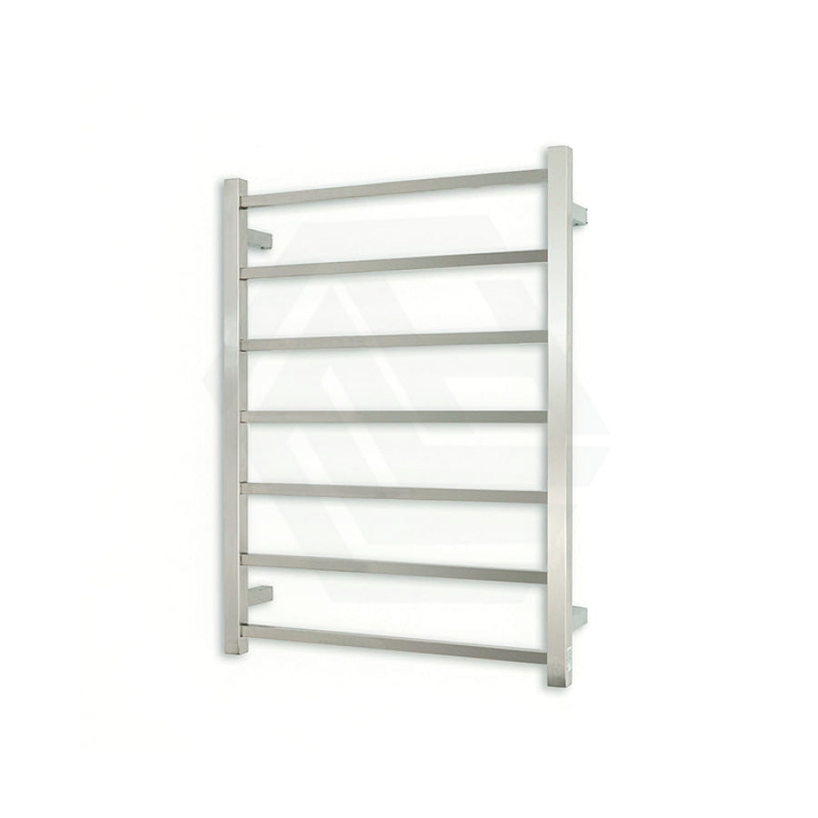 Radiant Brushed Satin Heated Square Ladder Towel Rail 600 X 800Mm 7 Bars Bottom Left Rails