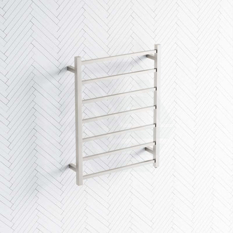 Radiant Brushed Satin Heated Square Ladder Towel Rail 600 X 800Mm 7 Bars Rails