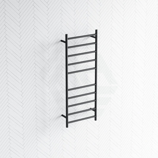 Radiant Matt Black Heated Round Ladder Towel Rail 430 X 1100Mm 10 Bars Rails