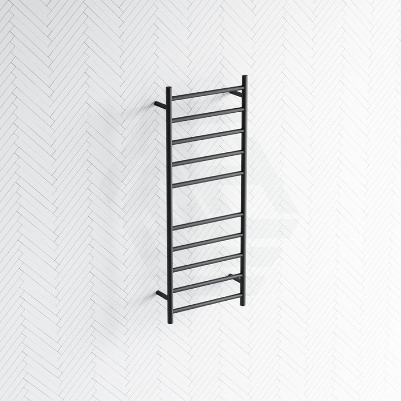 Radiant Matt Black Heated Round Ladder Towel Rail 430 X 1100Mm 10 Bars Rails