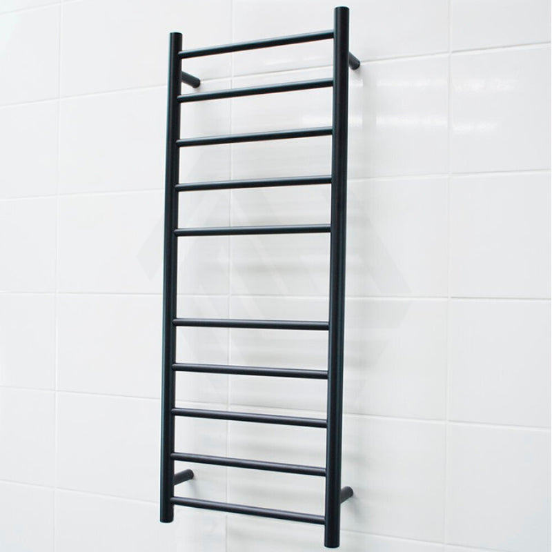 Radiant Matt Black Heated Round Ladder Towel Rail 430 X 1100Mm 10 Bars Rails