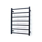 Radiant Matt Black Heated Square Ladder Towel Rail 600 X 800Mm 7 Bars Bottom Left Rails