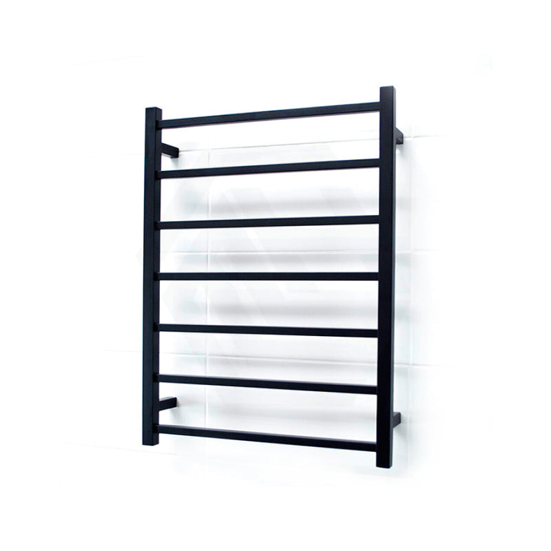 Radiant Matt Black Heated Square Ladder Towel Rail 600 X 800Mm 7 Bars Bottom Left Rails