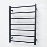 Radiant Matt Black Heated Square Ladder Towel Rail 600 X 800Mm 7 Bars Rails