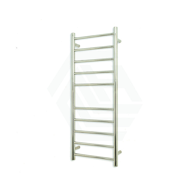 Radiant Mirror Polished Heated Round Ladder Towel Rail 430 X 1100Mm 10 Bars Bottom Left Rails