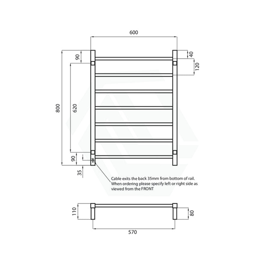 Radiant Mirror Polished Heated Square Ladder Towel Rail 600 X 800Mm 7 Bars Rails