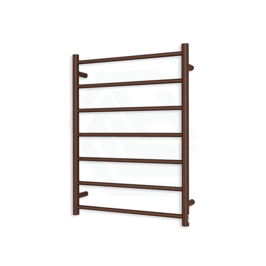 Radiant Oil Rubbed Bronze Heated Round Ladder Towel Rail 600 X 800Mm 7 Bars Bottom Left Rails