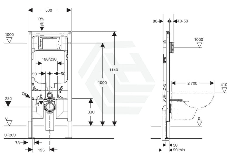 Zara Rimless Wall Hung Toilet Pan With Geberit Frameless Inwall Concealed Cistern Sigma8 Push