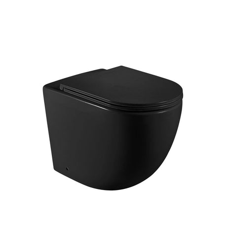 Raul 570X360X400Mm Bathroom Toilet Matt Black Wall Floor Faced Pan With Rimless Slim Duraplas Seat