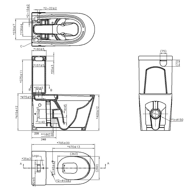 690X370X840Mm Jomoo Rimless Back To Wall Toilet Suite Ceramic Gloss White Suites