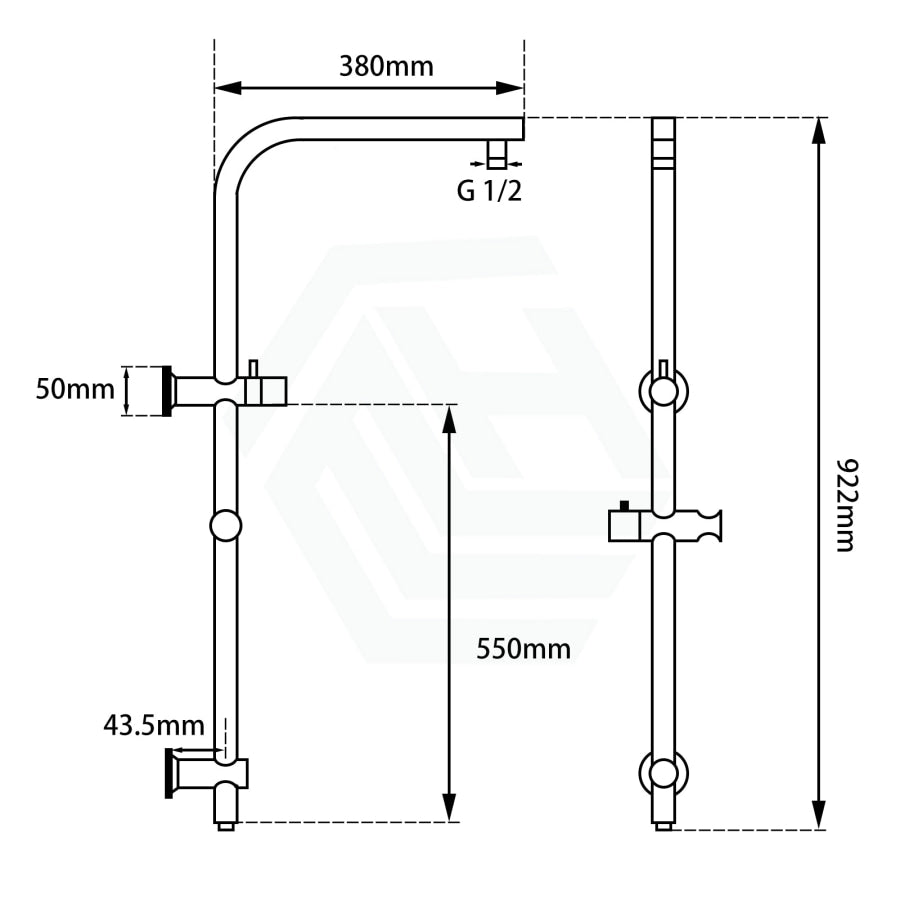 Right Angle Round Matt Black Twin Shower Rail Top Water Inlet