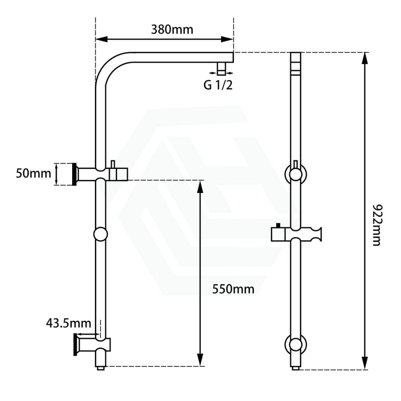 Right Angle Round Matt Black Twin Shower Rail Top Water Inlet