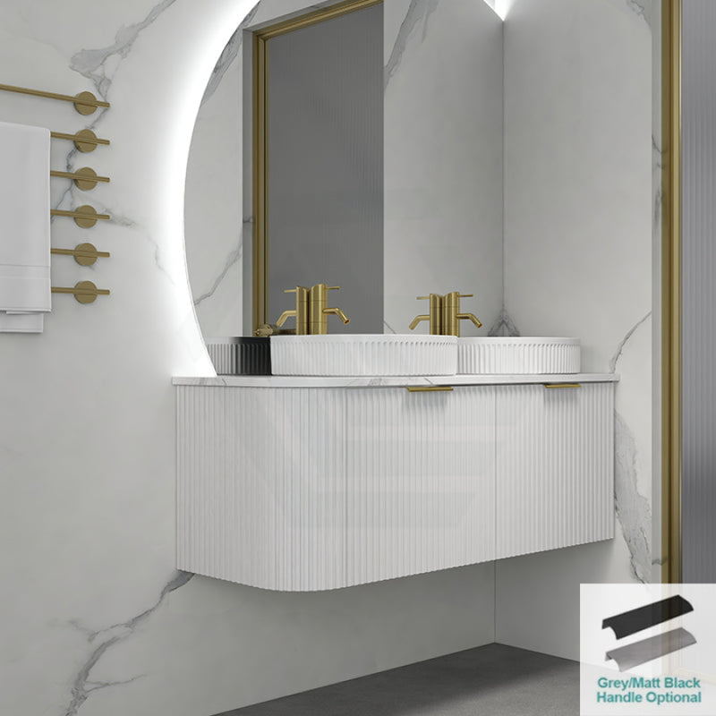 Rio 600/750/900/1200/1500Mm Bathroom Linear Surface Corner Vanity Wall Hung Plywood White With Stone