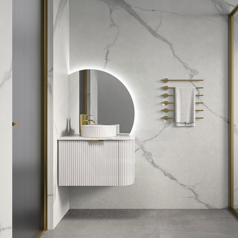 Rio 600/750/900/1200/1500Mm Bathroom Linear Surface Corner Vanity Wall Hung Plywood White With Stone