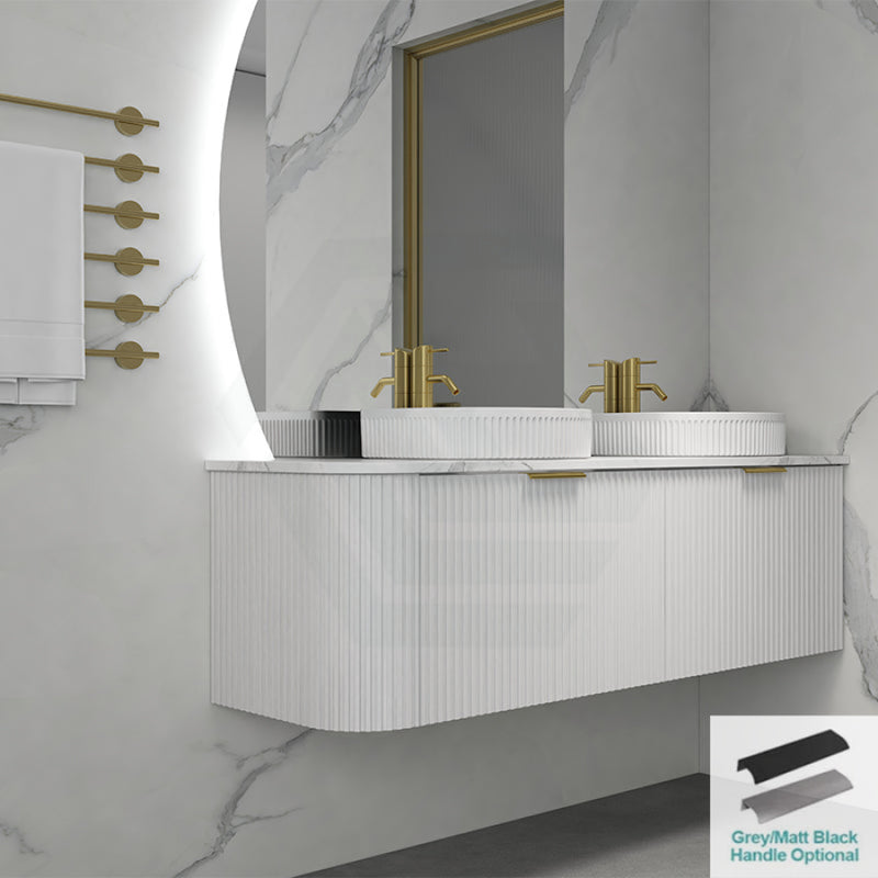 Rio 600/750/900/1200/1500Mm Bathroom Linear Surface Corner Vanity Wall Hung Plywood White With Stone