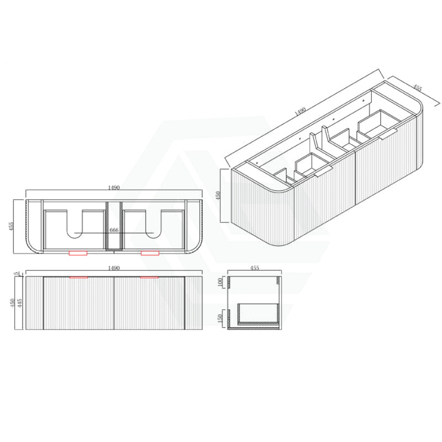 Rio 900/1200/1500Mm Bathroom Linear Surface Vanity Wall Hung Single/Double Drawer Plywood White