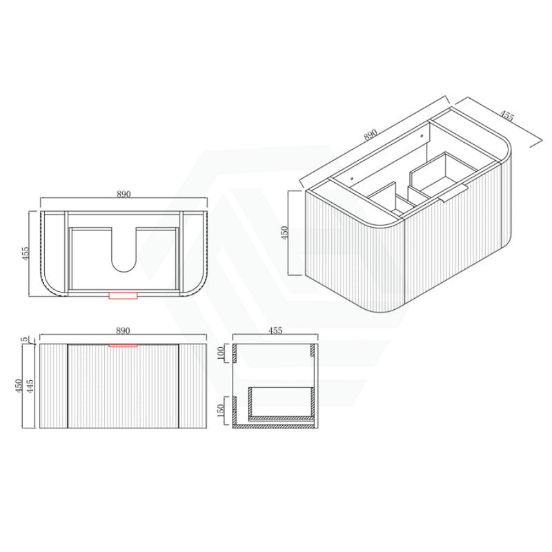 Rio 900/1200/1500Mm Bathroom Linear Surface Vanity Wall Hung Single/Double Drawer Plywood White