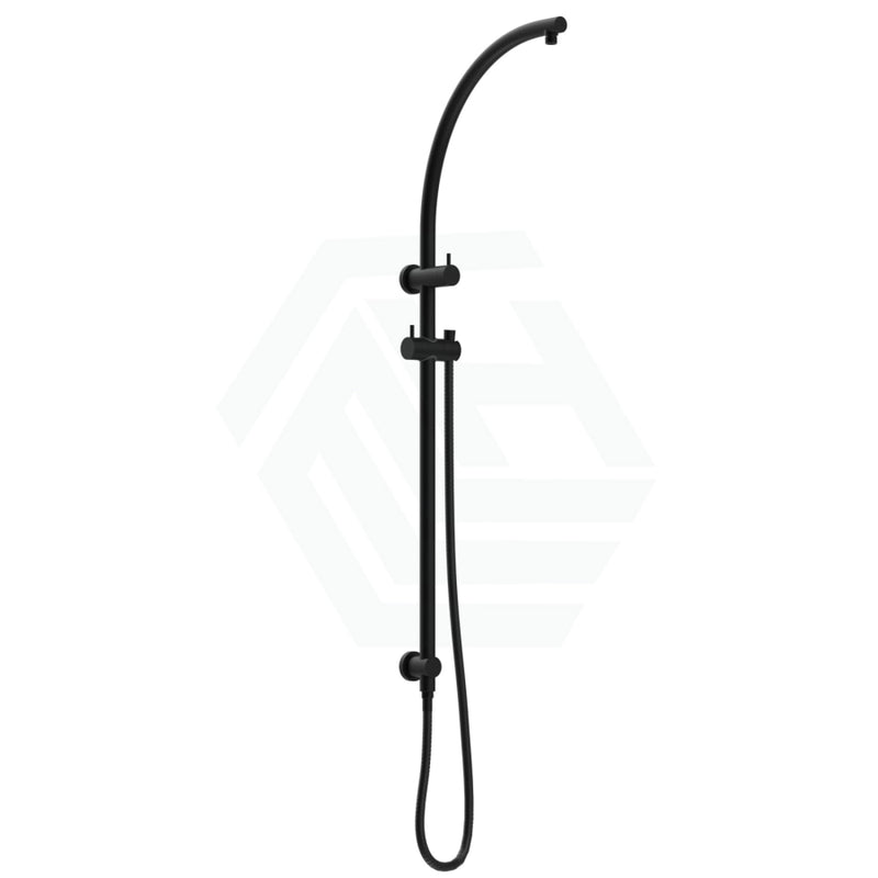 Round Black Top Water Inlet Twin Shower Rail With Diverter Rails