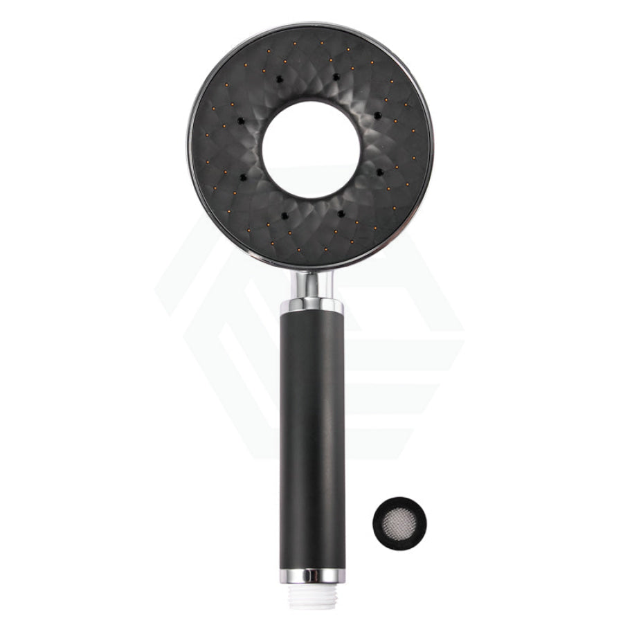 Round Chrome & Black Abs 3 Functions Handheld Shower Head Only Hollow Design Bathroom Products