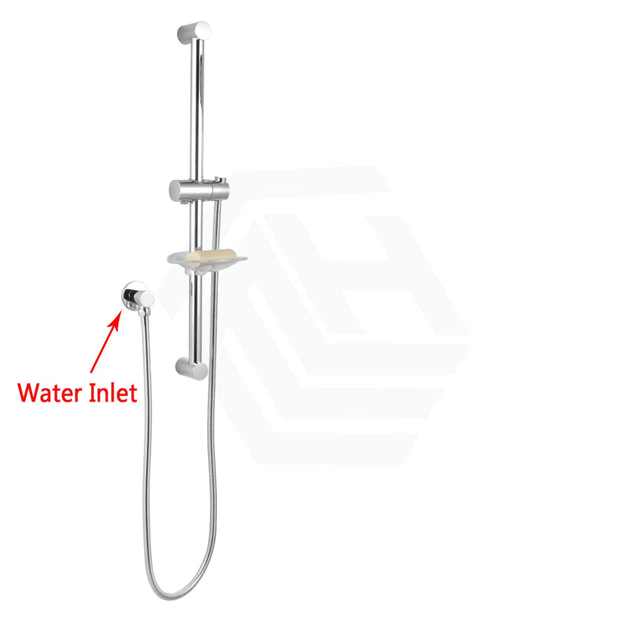 Round Chrome Shower Rail Sliding Holder With Soap Dish Water Hose & Wall Connector Only