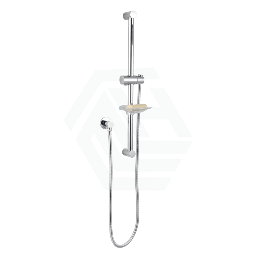 Round Chrome Shower Rail Sliding Holder With Soap Dish Water Hose & Wall Connector Only