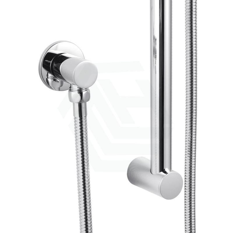 Round Chrome Shower Rail Sliding Holder With Soap Dish Water Hose & Wall Connector Only