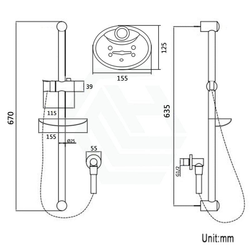 Round Chrome Shower Rail Sliding Holder With Soap Dish Water Hose & Wall Connector Only