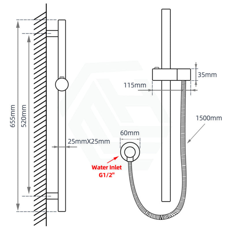 Round Chrome Sliding Shower Rail With 3 Mode Handheld Set