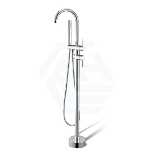 Round Floor Mounted Bath Mixers Handheld Stainless Steel Chrome