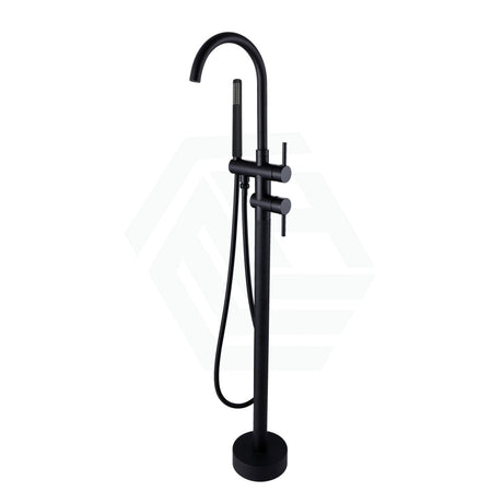 Round Floor Mounted Bath Mixers Handheld Stainless Steel Matt Black